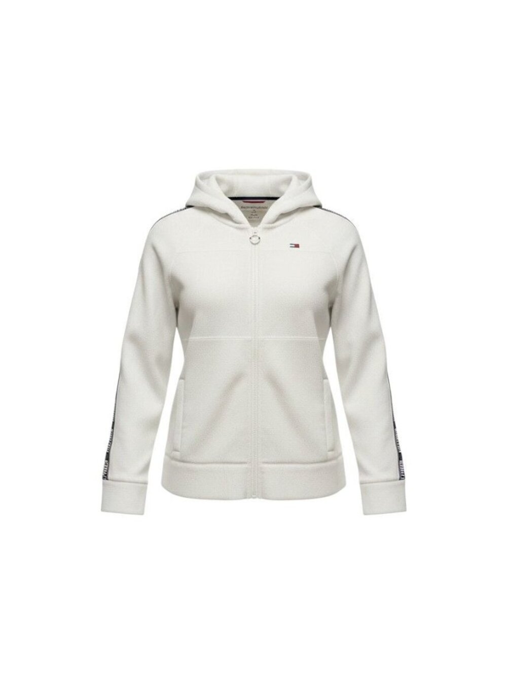 Tommy Hilfiger Sport Womens White Zip-Up Hoodie Logo Tape Sleeves XL